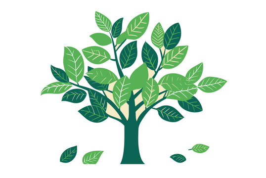 Green vector tree with green leaves