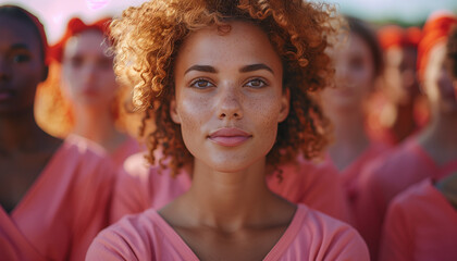 a portrait of a group of lady in different races wearing pink