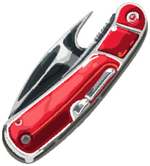 Vector graphic of a versatile red pocket knife.