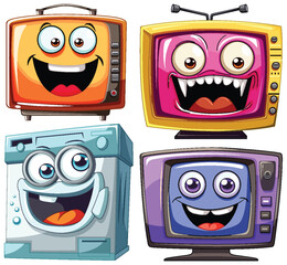 Colorful, animated home electronics with happy faces