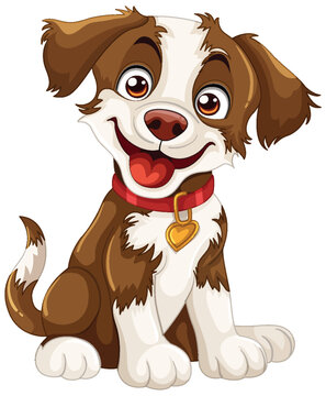 A cheerful cartoon dog sitting with a red collar