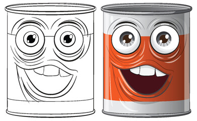 Two animated cans with expressive faces