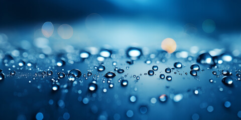 Water Drops on Dark Blue Glass Creating a Wet Glass Texture Background