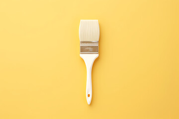 Paint brush isolated on yellow background. Flat lay, top view.