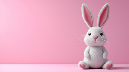 cute bunny sitting on a pink background with copy space.