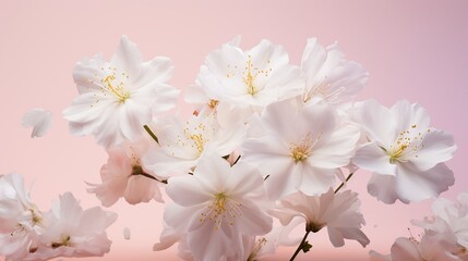 Cherry blossoms on a pink background. Beautiful spring flowers.