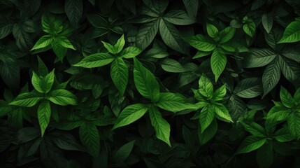 A background of juicy leaves. Dark green foliage, abstract background, natural texture. A place for the text. - obrazy, fototapety, plakaty