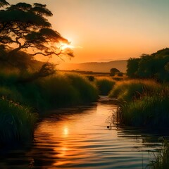 sunset over the river