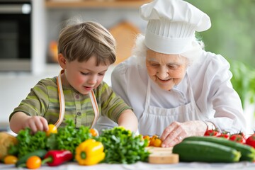 Generational Cooking Lesson: Senior Chef with Grandchild