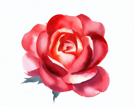 Watercolor blooming rose on a white background