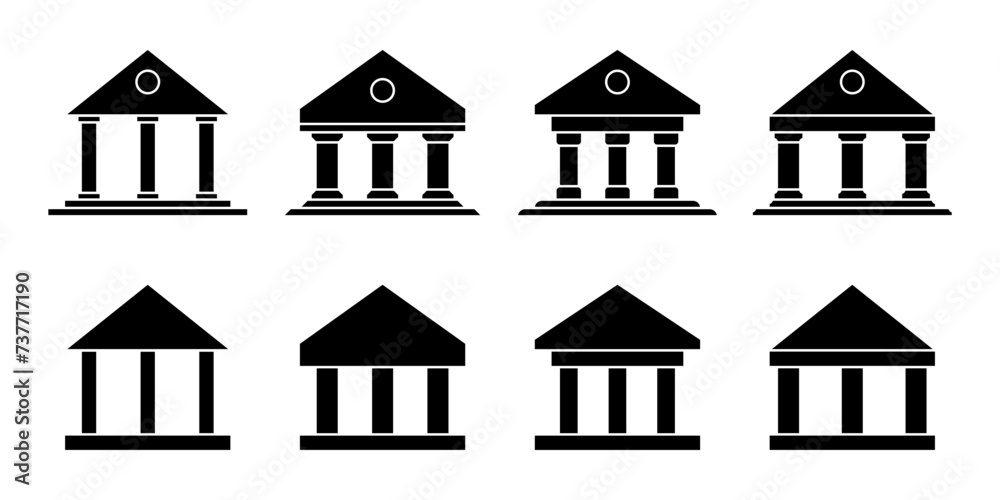 Wall mural bank building icon silhouette design collection, vector isolated on white background. design for app - Wall murals