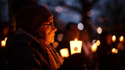 Old man living with HIV/AIDS and their supporters participating in a candlelight vigil for awareness and remembrance