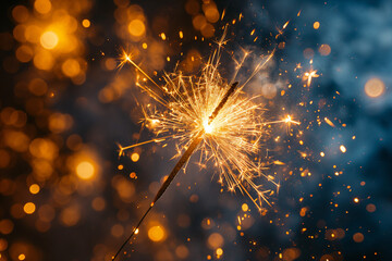 Obraz premium Sparkler Emitting Bright Sparks on a Dark Festive Background