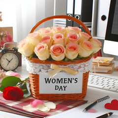 Office Women's Day Flower Basket.Generative AI