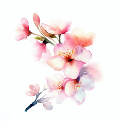 Fototapeta na wymiar Watercolor Cherry flowers, a cherry blossom isolated in a white background