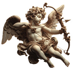 vintage romantic illustration of a cherub or cupid with bow and arrow isolated on a transparent background, generative ai
