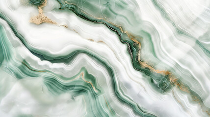 Elegant Swirls of Green and White Marble Texture with Gold Veins