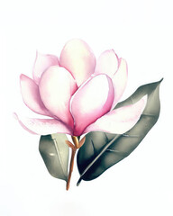 Watercolor magnolia flower on a white background