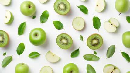 Kiwi Slices Pattern - Vibrant Green Symmetry with a Freshness Twist - obrazy, fototapety, plakaty