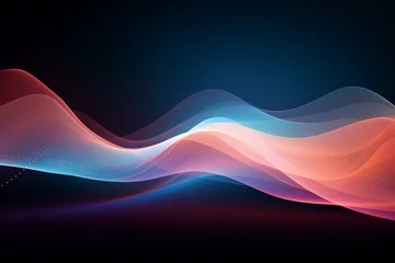 Gardinen A smooth abstract background with waves of pink and blue colors and glowing particles. © GreenMOM