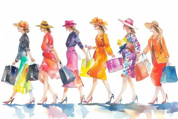 illustration of a group of women shopping together 
