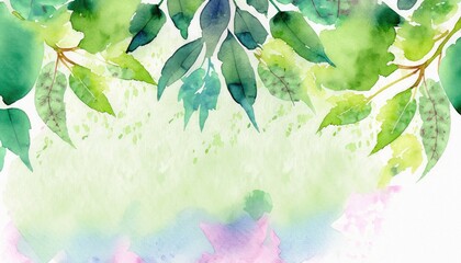 Fresh foliage, spring watercolor background