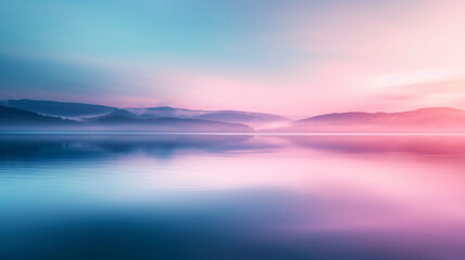 Fototapeta premium Serenity at Dawn - Pastel Sunrise over a Tranquil Mountain Lake