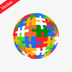 Colorful globe world puzzle stock vector isolated on white background.