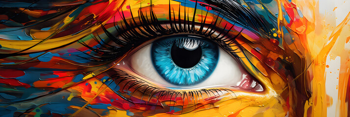  close up beautiful eye with colorful paint