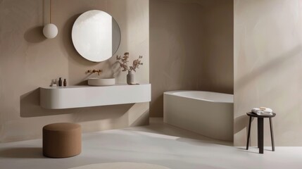 Sleek Minimalist Bathroom with Floating Vanity and Built-In Bathtub AI Generated