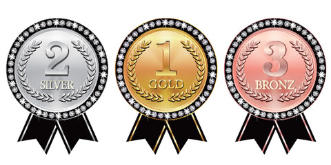 メダル　リボン　金　円　アイコン