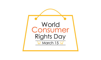 World Consumer Rights Day Poster Design. Shopping bag and Consumer hand with World map. Banner poster, flyer and background design.