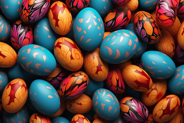 Fototapeta na wymiar Bright color vibrant eggs background pattern eggs. Holiday easter classic traditional symbol. Graphic Art
