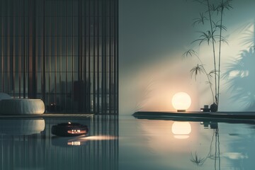 A Room With a Pool and a Bamboo Tree. Generative AI.