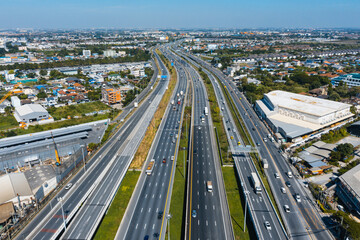 Fototapeta na wymiar Modern Clever transportation with Expressway top aerial view, highway Road traffic an important infrastructure, Road and Roundabout.