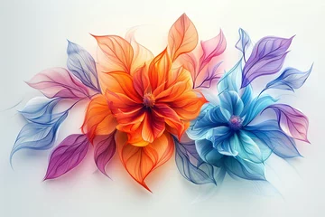 Foto op Plexiglas Watercolor of abstract colorful floral pattern isolated on white background. Blossom flower painted decoration. Generative AI © Ibnu