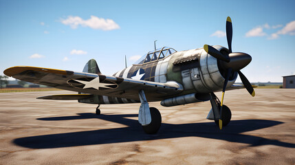 Authentic FW-190 German World War II Fighter Aircraft on a Historic Airfield, Detailed Highlight - obrazy, fototapety, plakaty