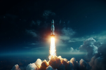 Rocket launch into space. Mixed media. Mixed media. Mixed media