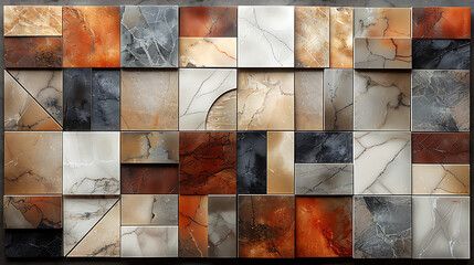 Geometric Marble Mosaic Inlay: Abstract Mixed Wall Tiles with Artificial Stone Textures