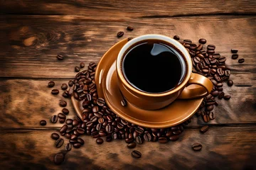 Zelfklevend Fotobehang cup of coffee with beans © qaiser