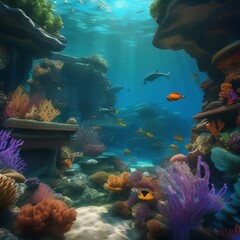 Fototapeta na wymiar Underwater kingdom, Glittering underwater kingdom ruled by merfolk amidst colorful coral reefs and exotic sea creatures4