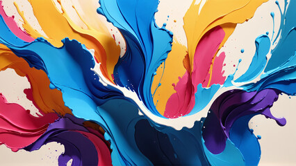 Abstract liquid motion flow explosion with paint drops on white background. Painting with vibrant colors, Fluid colors background, colorful paint liquid mixing background. AI generated