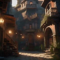 Fantasy city of thieves, Lawless city ruled by thieves' guilds and shadowy criminals amidst narrow alleyways and secret passages1 - obrazy, fototapety, plakaty
