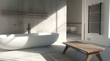 Fototapeta na wymiar Serene Spa-like Bathroom with Freestanding Tub AI Generated.