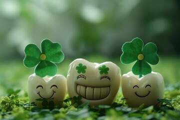 The happy teeth who celebrate ST Patrick's day. Generative AI. - obrazy, fototapety, plakaty