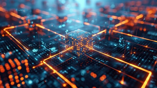 Blockchain diagram background. Generative AI.