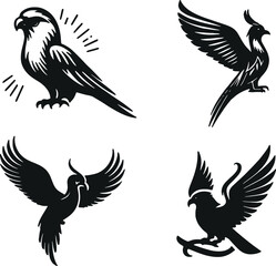 Obraz premium Set of birds vector silhouettes for logo clipart design concept, isolated on a white background