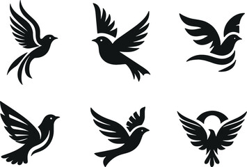 Obraz premium Set of birds vector silhouettes for logo clipart design concept, isolated on a white background