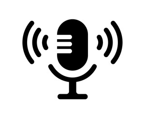 Black-on-white microphone Icon. Podcast microphone symbol. mic silhouette sign