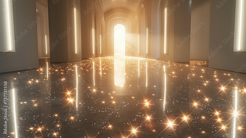 Sticker glowing stars on floor of an empty room. generative ai.